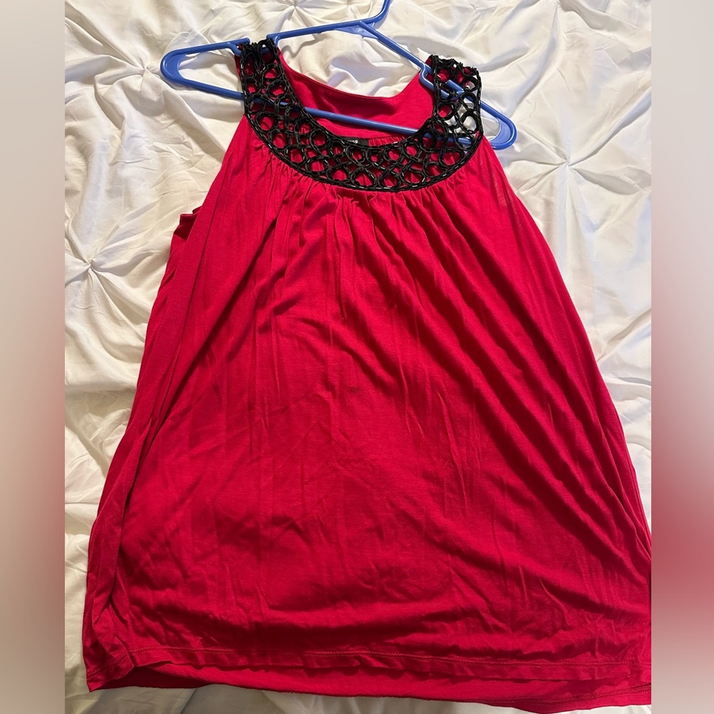 Express Red Top with Black Neckline Detail